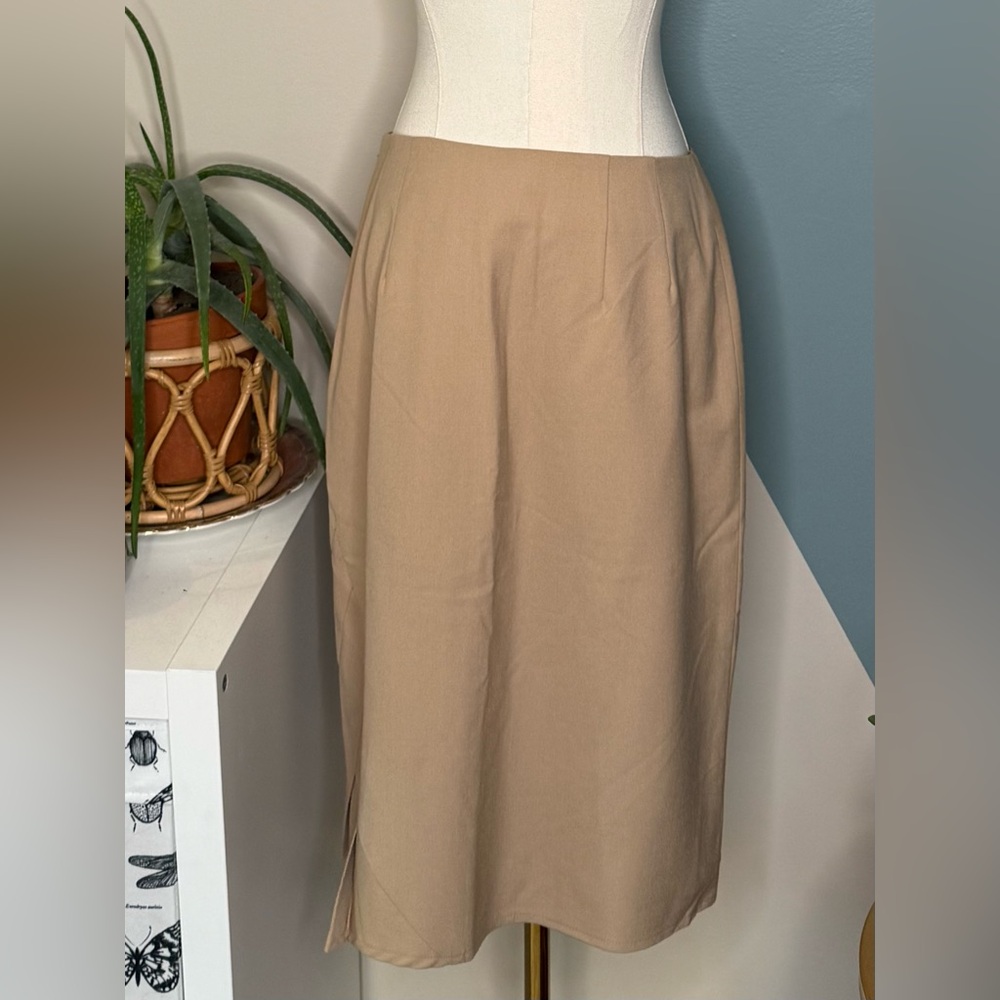 The Limited Stretch Camel Pencil Skirt Asymmetrical Pleat Front Lined Workwear 4 - Picture 5 of 13